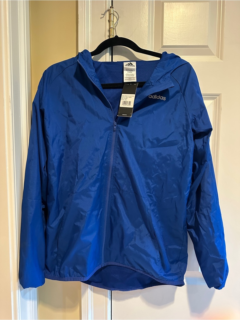 NWT Adidas Boys XL 18/20 Dark Royal Blue Hooded Windbreaker Jacket